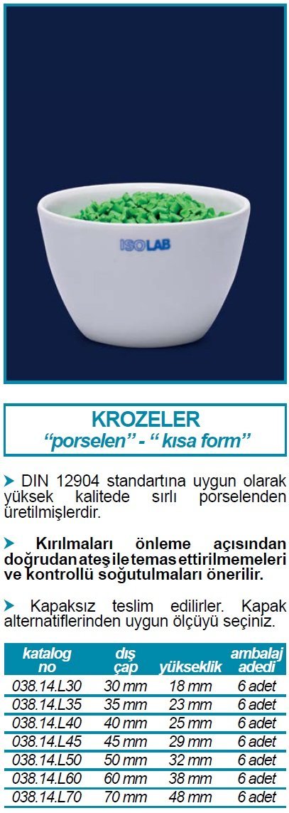 İSOLAB kroze porselen kısa form